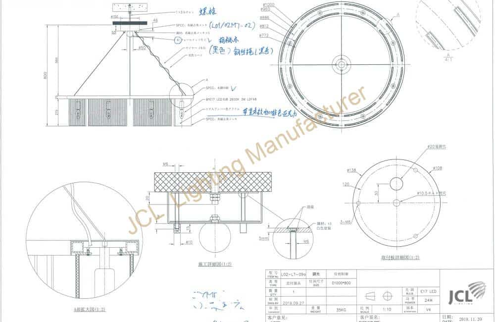 bespoke chandelier shop drawing for other dining area of Kimpton Hotel Shinjuku Tokyo, Japan