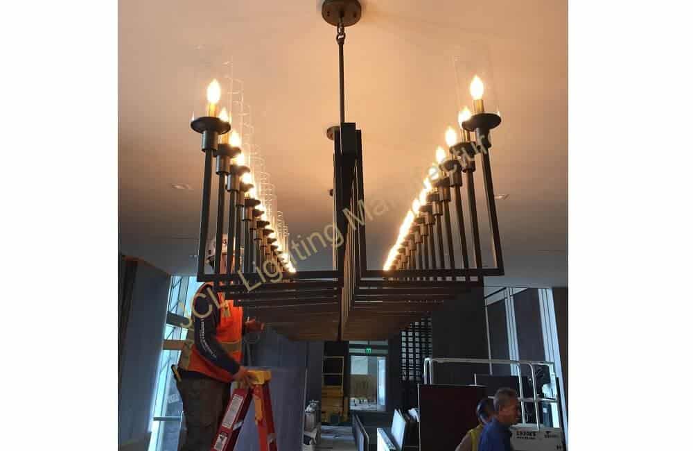 custom lighting installation site of the steak house bar of Sheraton Los Angeles San Gabriel